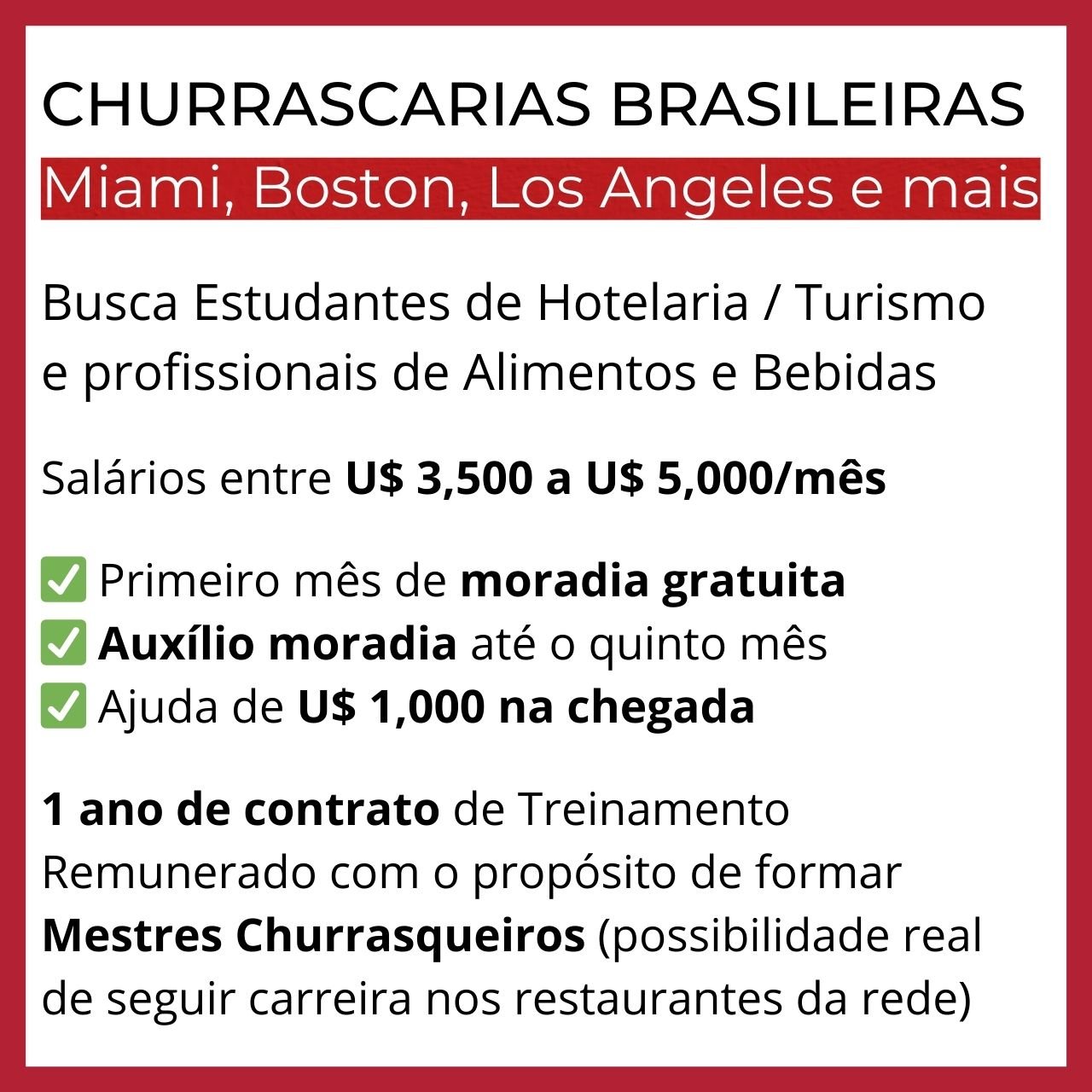 Vagas para Brasileiros nos Estados Unidos - Churrascarias - Viaje Com Emprego