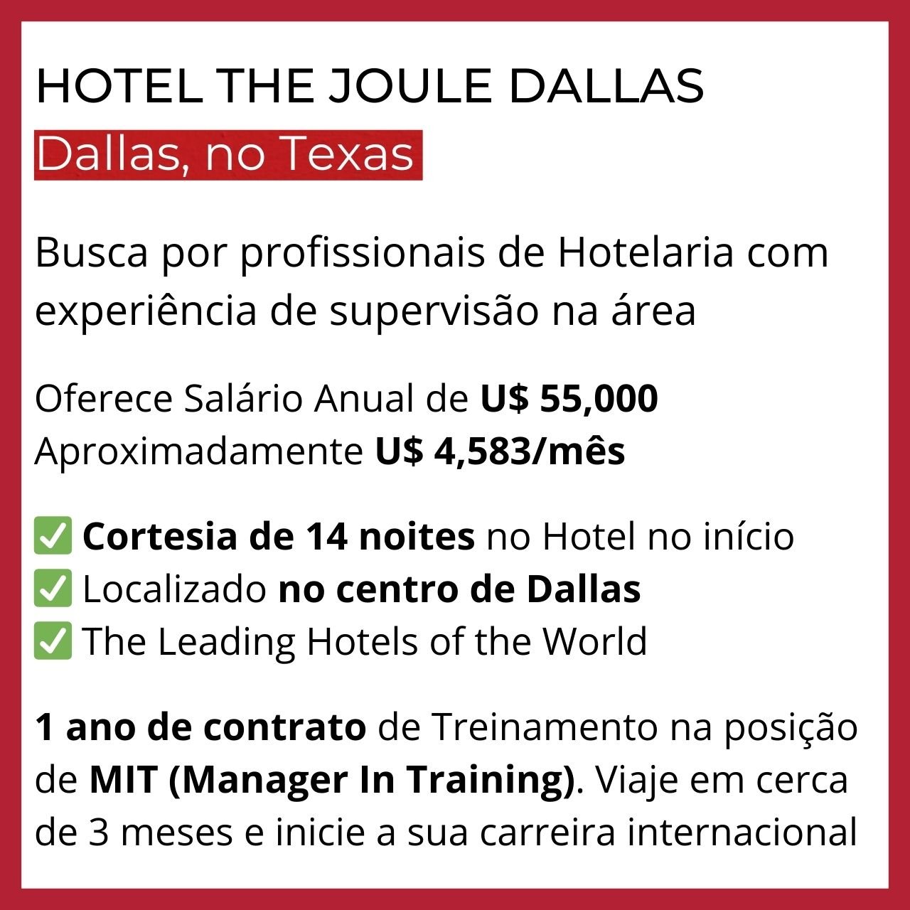 Vagas para Brasileiros nos Estados Unidos - Dallas TX - Viaje Com Emprego