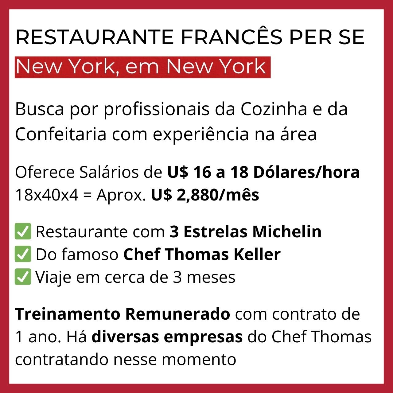 Vagas para Brasileiros nos Estados Unidos - New York - Viaje Com Emprego