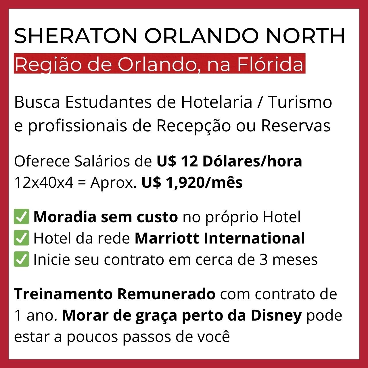 Vagas para Brasileiros nos Estados Unidos - Orlando - Viaje Com Emprego